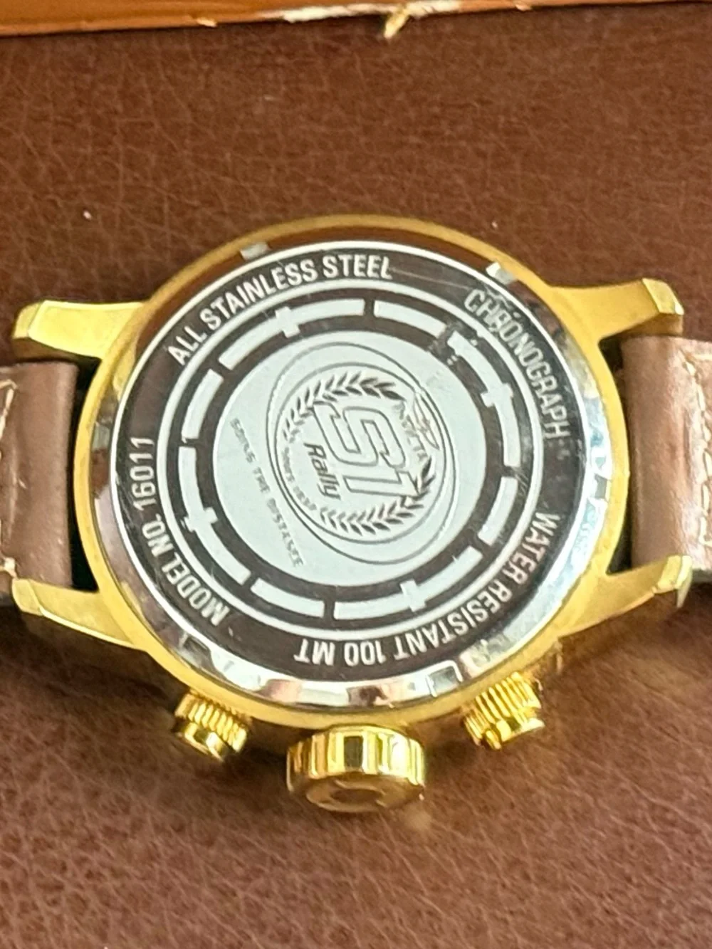 Invicta Gold Case Chronograph Watch with Brown Leather Strap